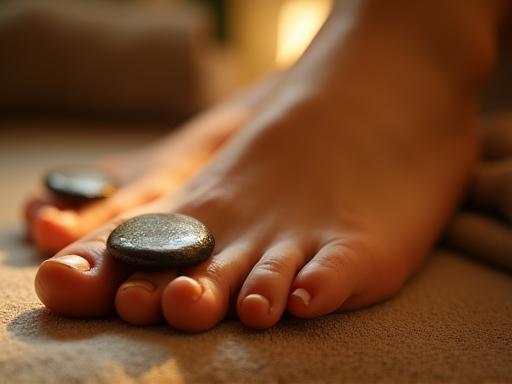 Heated stones used during foot massage