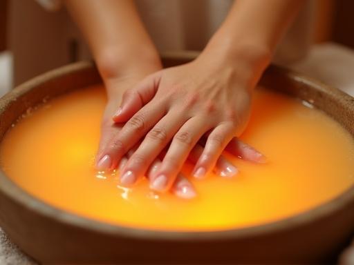 Client's hand during paraffin wax treatment